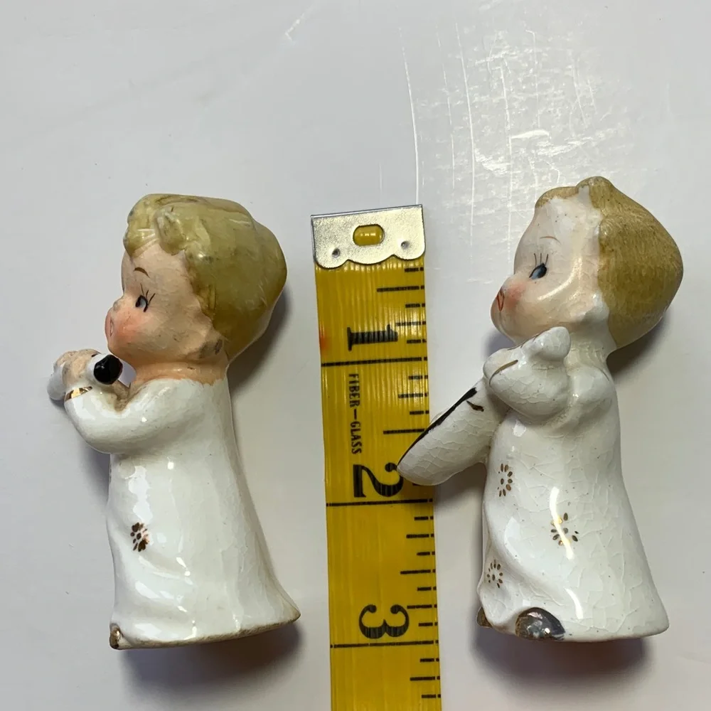 Vintage Mid-Century Ceramic Musician Pair - Cream & Gold Gilt - MCM Kitsch